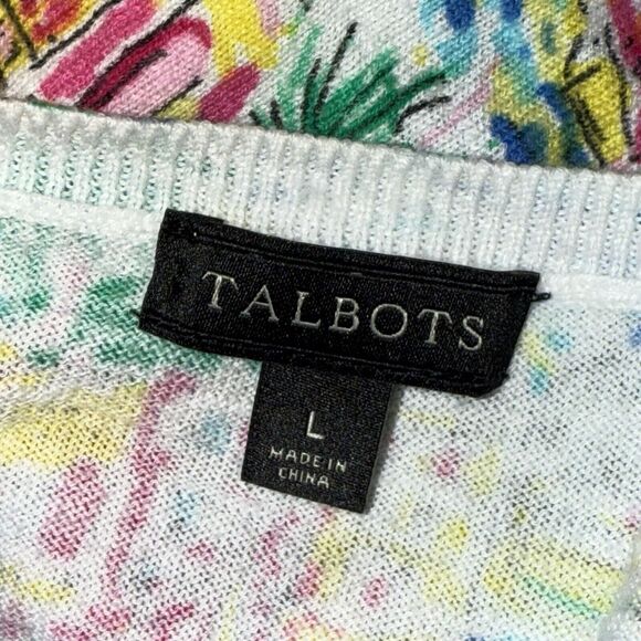 Talbots Women’s City Scape Print Short Sleeve Sweater V Neck Size Large - Picture 4 of 5